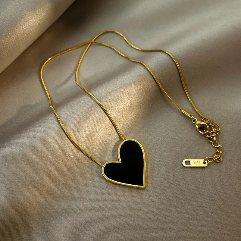 IG Style Casual Heart Shape Titanium Steel Plating Inlay Shell 18K Gold Plated Necklace_colorza_1