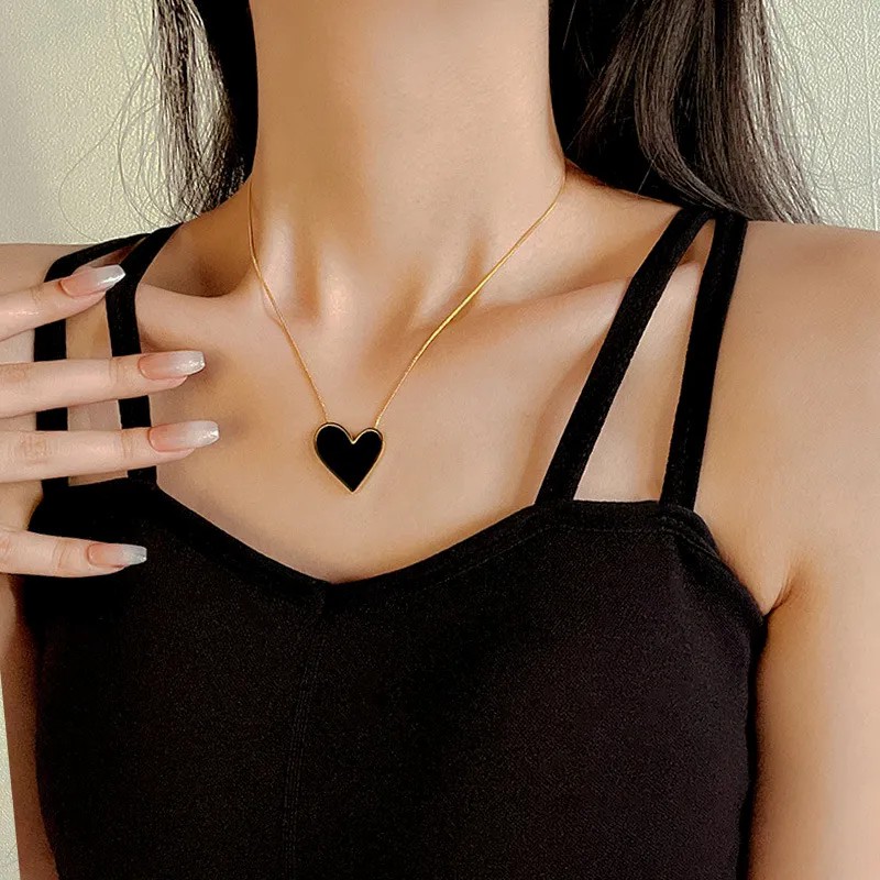 IG Style Casual Heart Shape Titanium Steel Plating Inlay Shell 18K Gold Plated Necklace_colorza_2