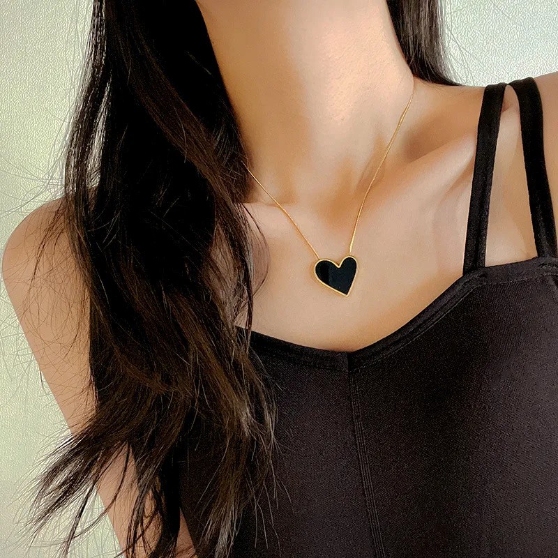 IG Style Casual Heart Shape Titanium Steel Plating Inlay Shell 18K Gold Plated Necklace_colorza_3