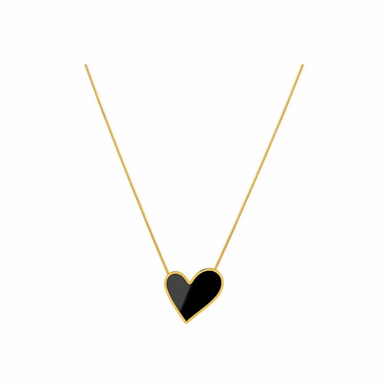 IG Style Casual Heart Shape Titanium Steel Plating Inlay Shell 18K Gold Plated Necklace_colorza_5