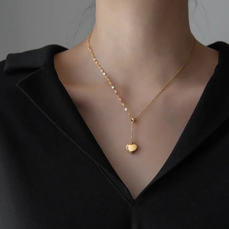 Simple Style Heart Shape Titanium Steel Plating 18K Gold Plated Pendant Necklace_colorza_1
