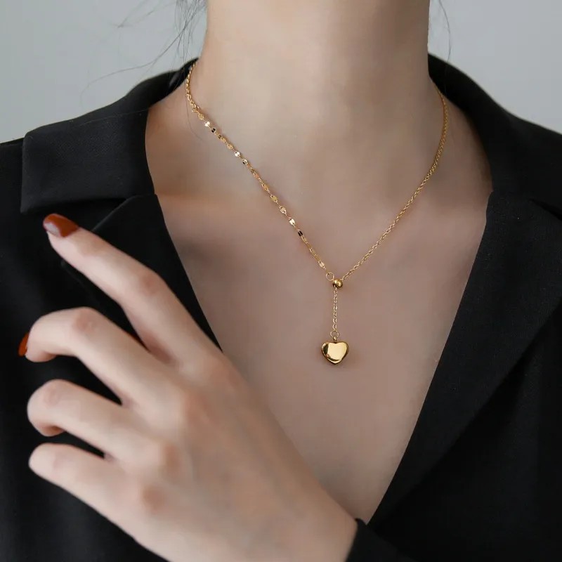 Simple Style Heart Shape Titanium Steel Plating 18K Gold Plated Pendant Necklace_colorza_3