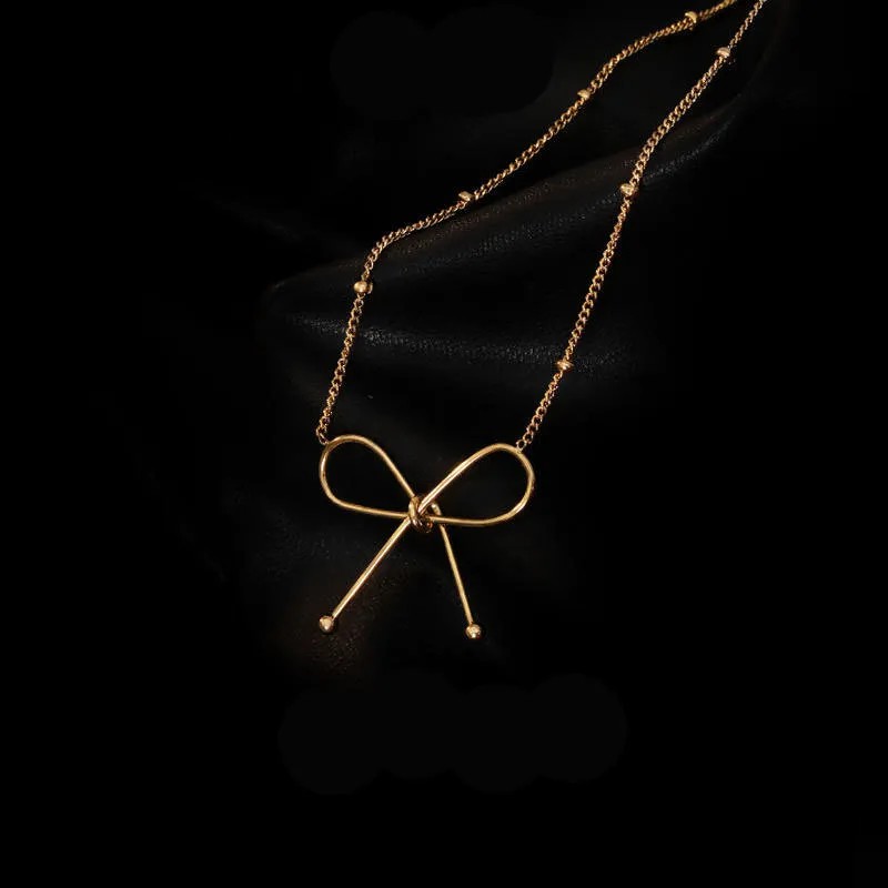 Simple Style Bow Knot Titanium Steel Plating 18K Gold Plated Pendant Necklace_colorza_1