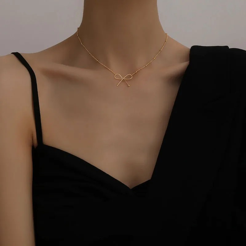Simple Style Bow Knot Titanium Steel Plating 18K Gold Plated Pendant Necklace_colorza_3