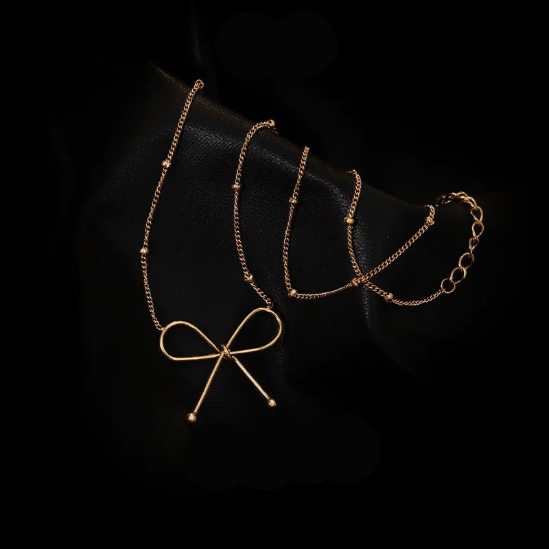 Simple Style Bow Knot Titanium Steel Plating 18K Gold Plated Pendant Necklace_colorza_4