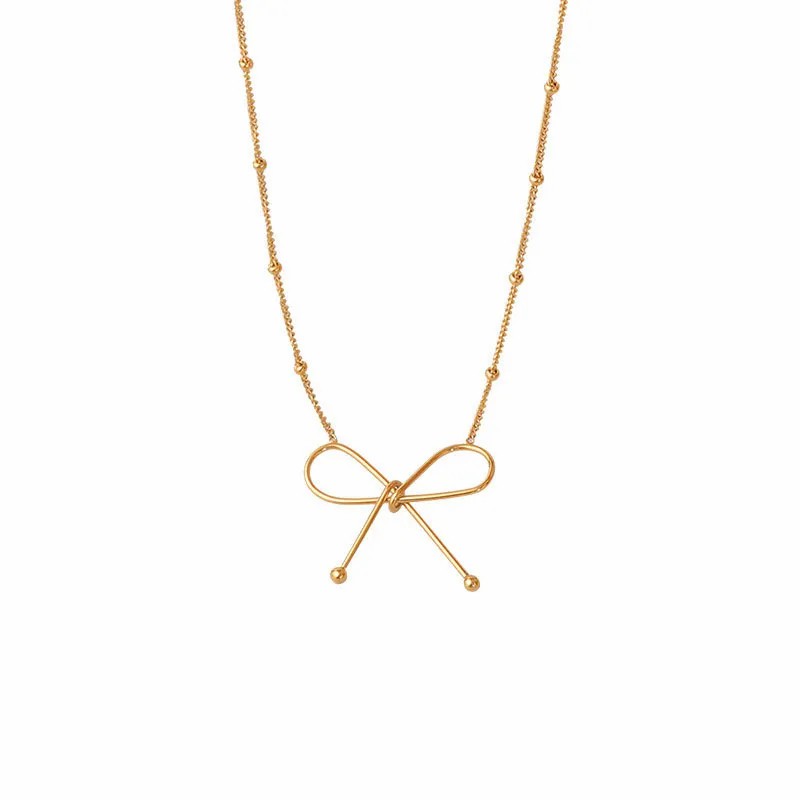 Simple Style Bow Knot Titanium Steel Plating 18K Gold Plated Pendant Necklace_colorza_5