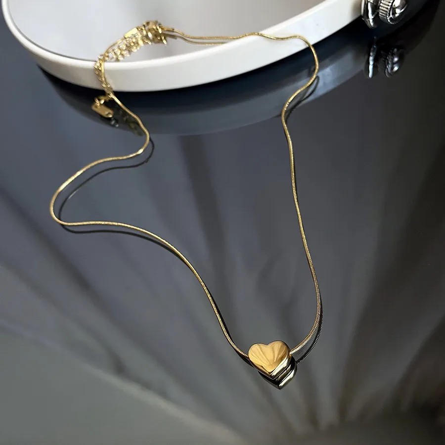 Simple Style Heart Shape Titanium Steel Patchwork 18K Gold Plated Necklace_colorza_2