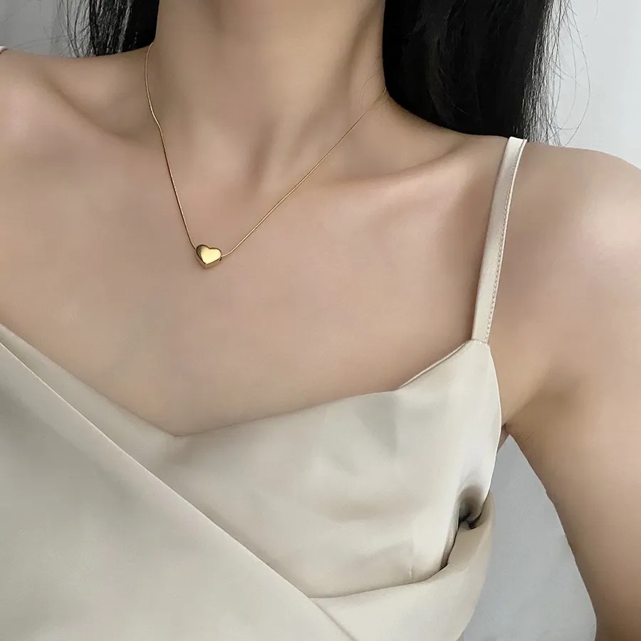 Simple Style Heart Shape Titanium Steel Patchwork 18K Gold Plated Necklace_colorza_3