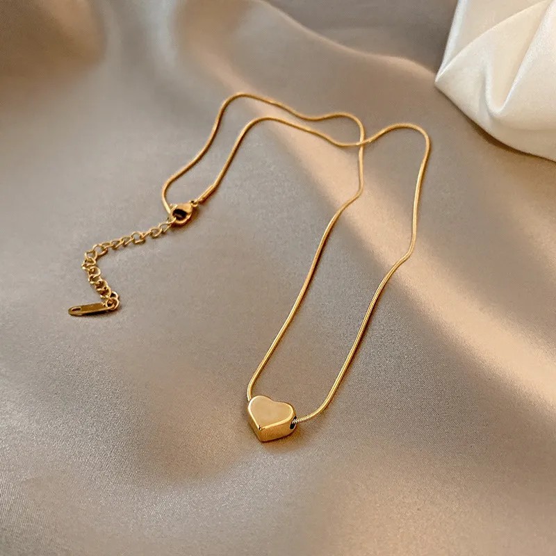 Simple Style Heart Shape Titanium Steel Patchwork 18K Gold Plated Necklace_colorza_4