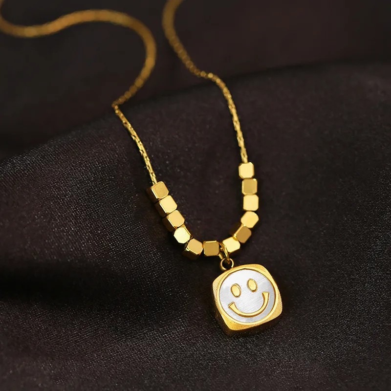 Casual Simple Style Smiley Face Titanium Steel Plating Inlay Shell 18K Gold Plated Pendant Necklace_colorza_1