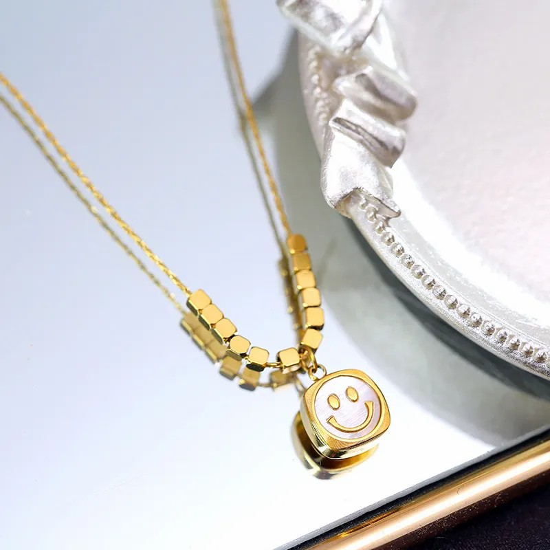 Casual Simple Style Smiley Face Titanium Steel Plating Inlay Shell 18K Gold Plated Pendant Necklace_colorza_4