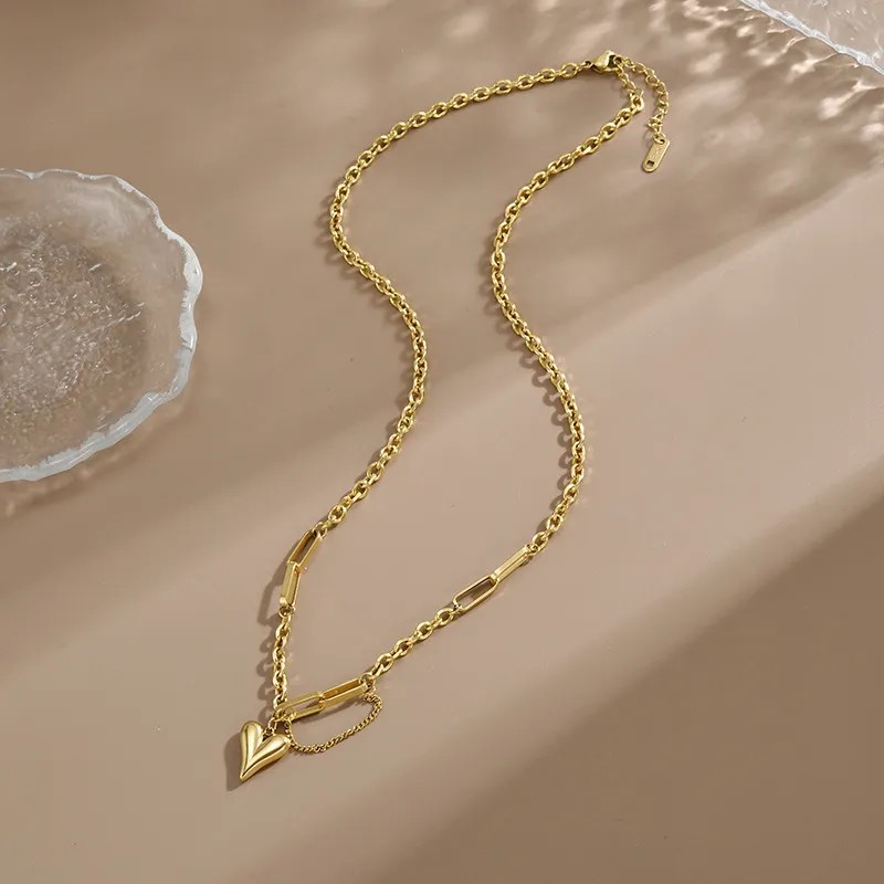 Sweet Simple Style Heart Shape Titanium Steel Plating Chain 18K Gold Plated Pendant Necklace_colorza_2