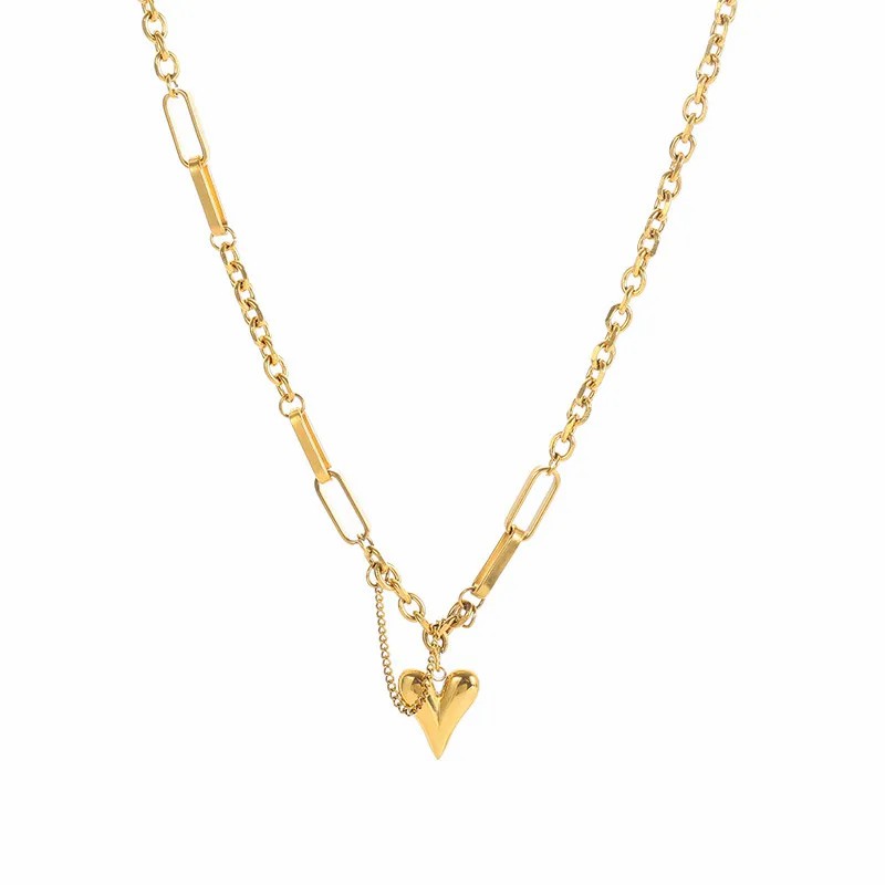 Sweet Simple Style Heart Shape Titanium Steel Plating Chain 18K Gold Plated Pendant Necklace_colorza_5
