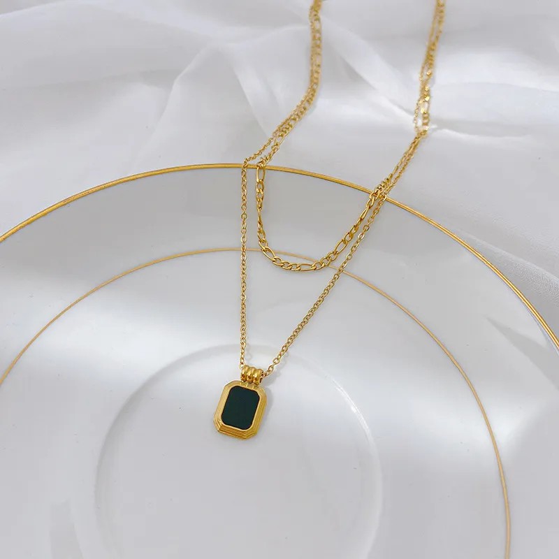 Vintage Style Square Titanium Steel Plating 18K Gold Plated Layered Necklaces_colorza_1