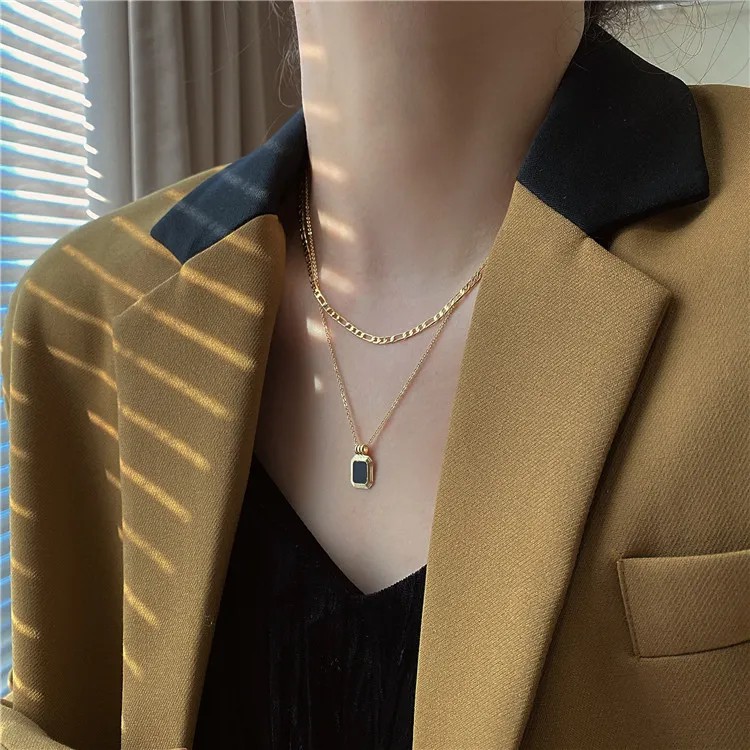 Vintage Style Square Titanium Steel Plating 18K Gold Plated Layered Necklaces_colorza_2