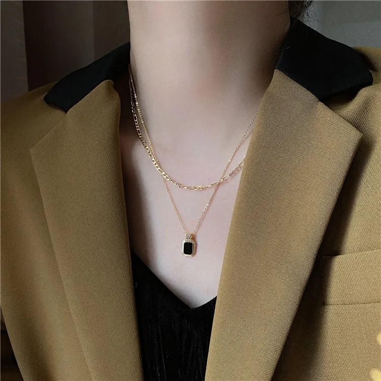 Vintage Style Square Titanium Steel Plating 18K Gold Plated Layered Necklaces_colorza_3