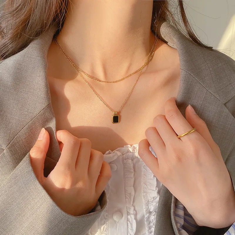 Vintage Style Square Titanium Steel Plating 18K Gold Plated Layered Necklaces_colorza_4