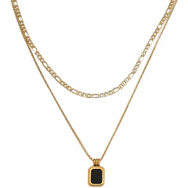 Vintage Style Square Titanium Steel Plating 18K Gold Plated Layered Necklaces_colorza_5