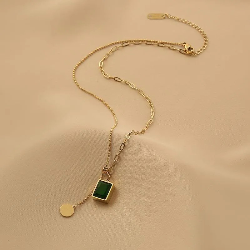 Simple Style Round Square Titanium Steel Plating Inlay Zircon 18K Gold Plated Necklace_colorza_2