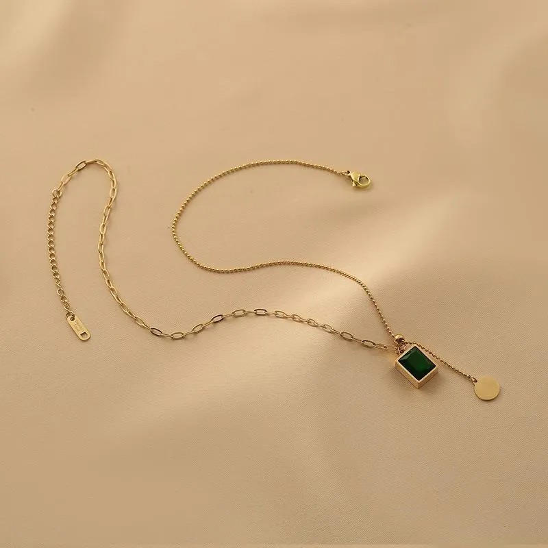 Simple Style Round Square Titanium Steel Plating Inlay Zircon 18K Gold Plated Necklace_colorza_3
