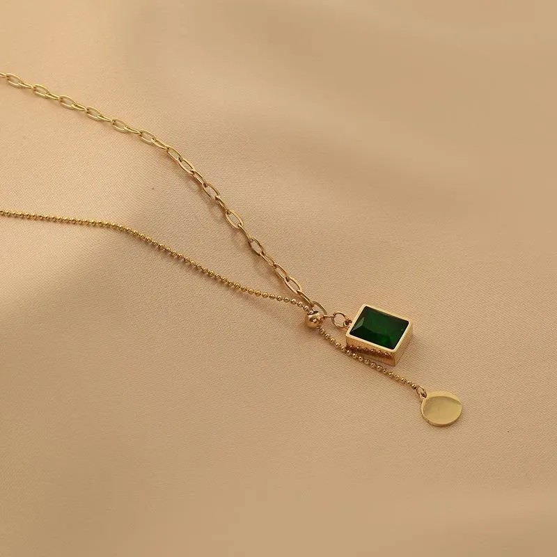 Simple Style Round Square Titanium Steel Plating Inlay Zircon 18K Gold Plated Necklace_colorza_5