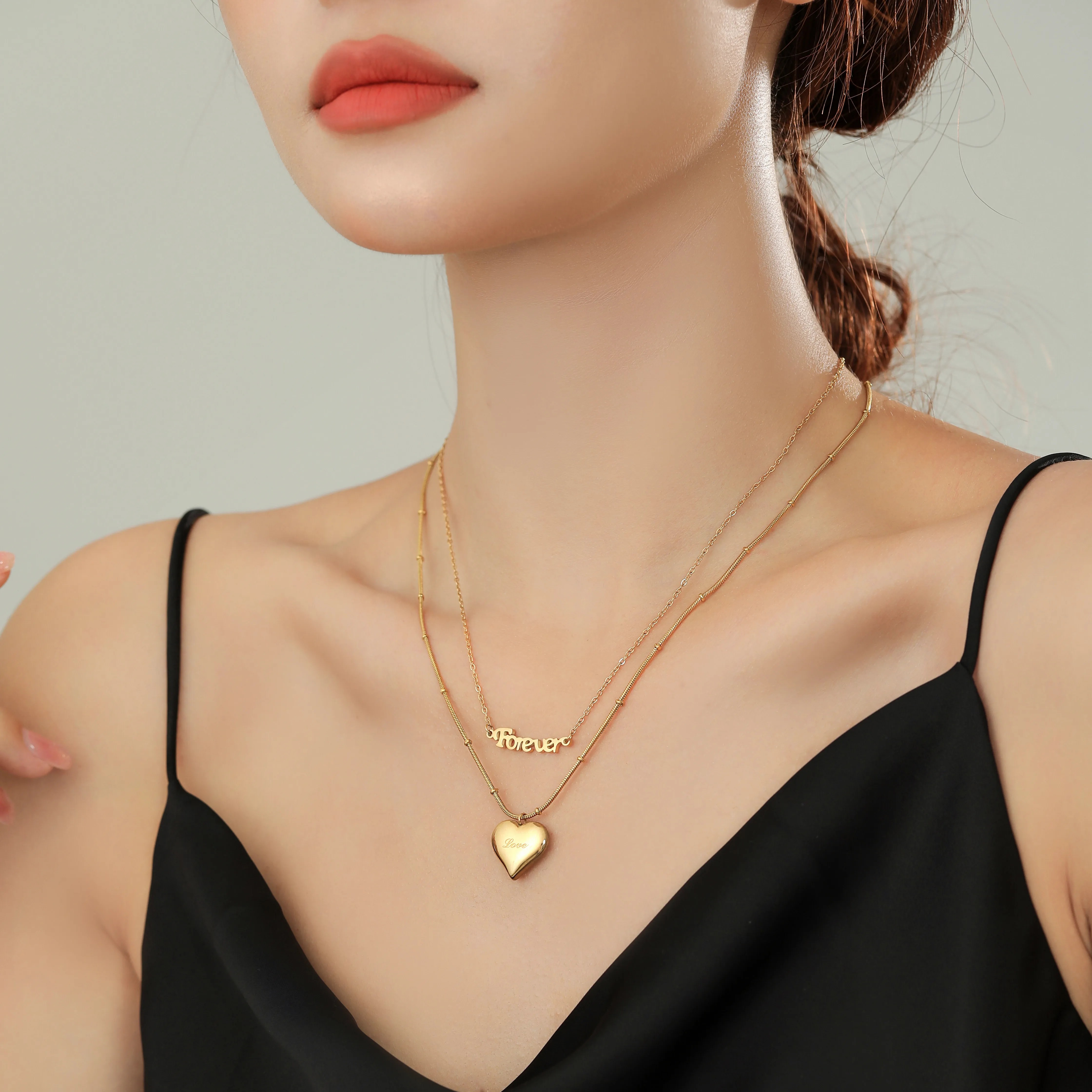 IG Style Elegant Letter Heart Shape Titanium Steel Plating 18K Gold Plated Silver Plated Layered Necklaces_colorza_1