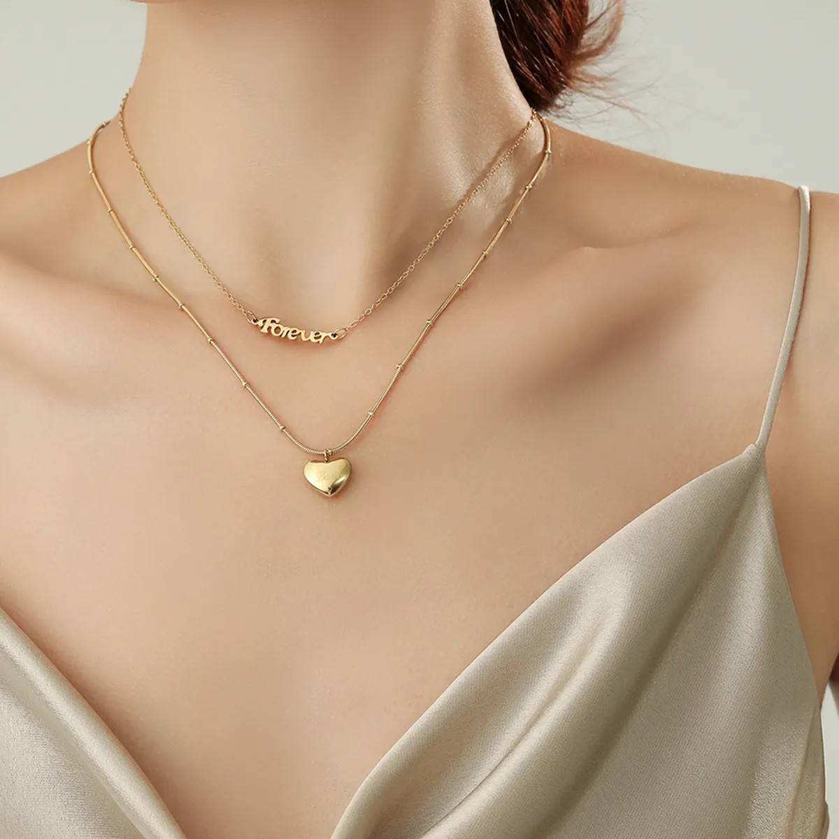 IG Style Elegant Letter Heart Shape Titanium Steel Plating 18K Gold Plated Silver Plated Layered Necklaces_colorza_2