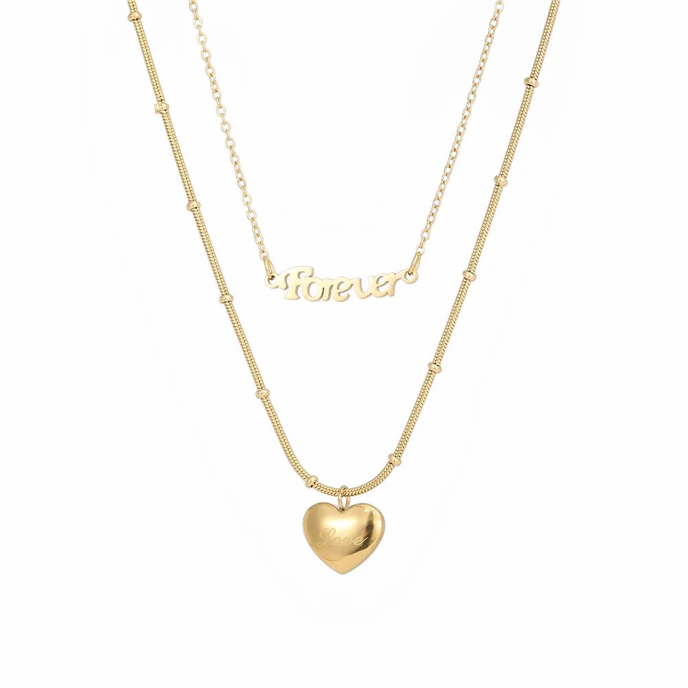 IG Style Elegant Letter Heart Shape Titanium Steel Plating 18K Gold Plated Silver Plated Layered Necklaces_colorza_3