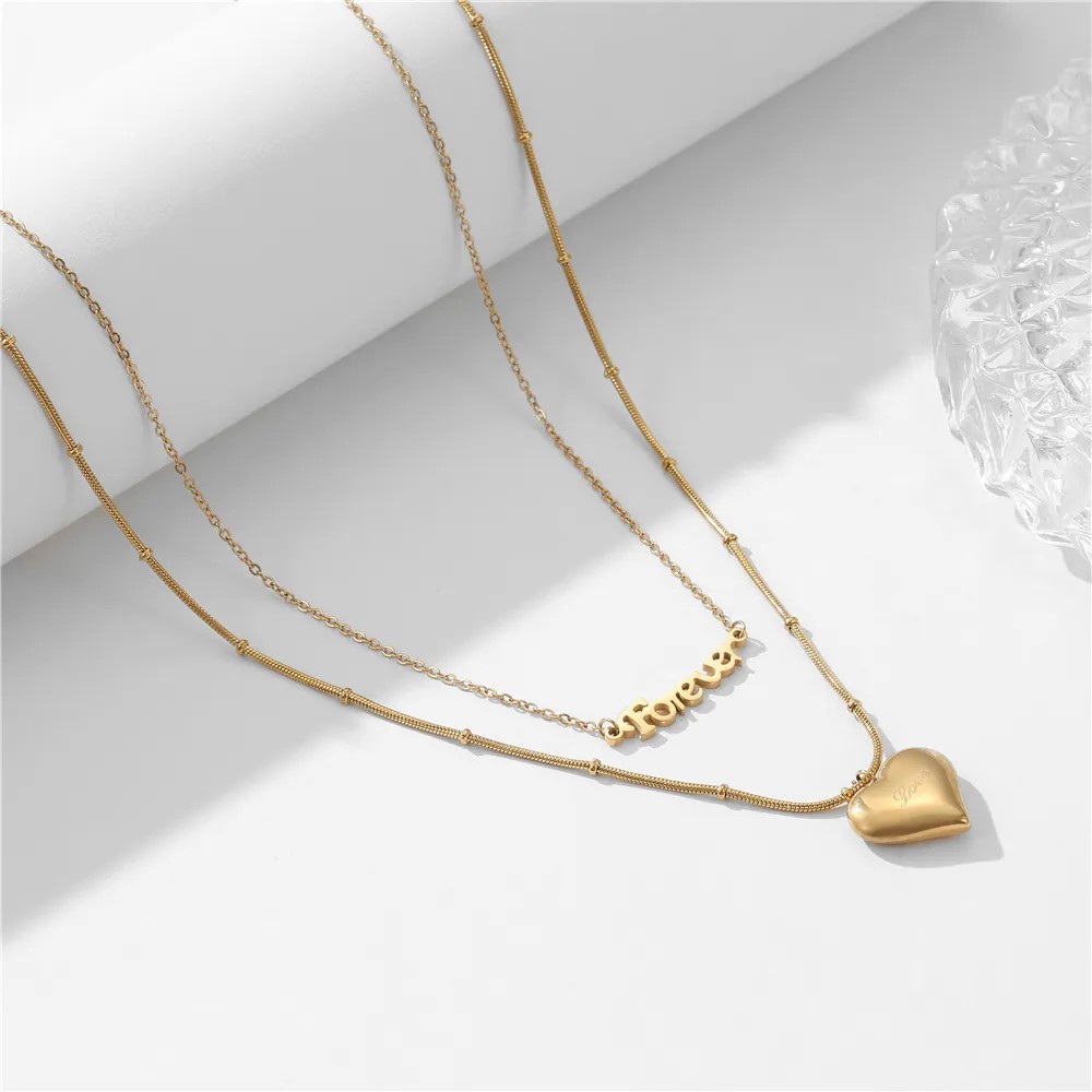IG Style Elegant Letter Heart Shape Titanium Steel Plating 18K Gold Plated Silver Plated Layered Necklaces_colorza_4
