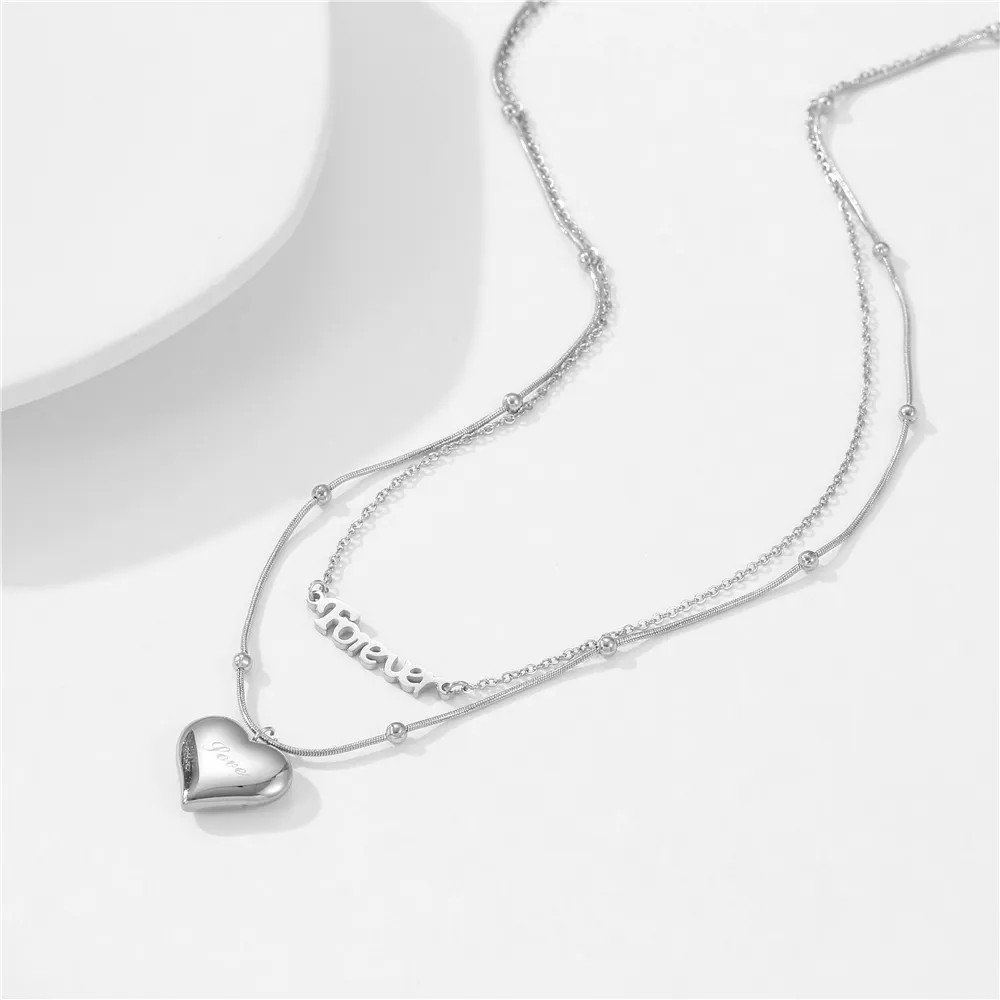 IG Style Elegant Letter Heart Shape Titanium Steel Plating 18K Gold Plated Silver Plated Layered Necklaces_colorza_5