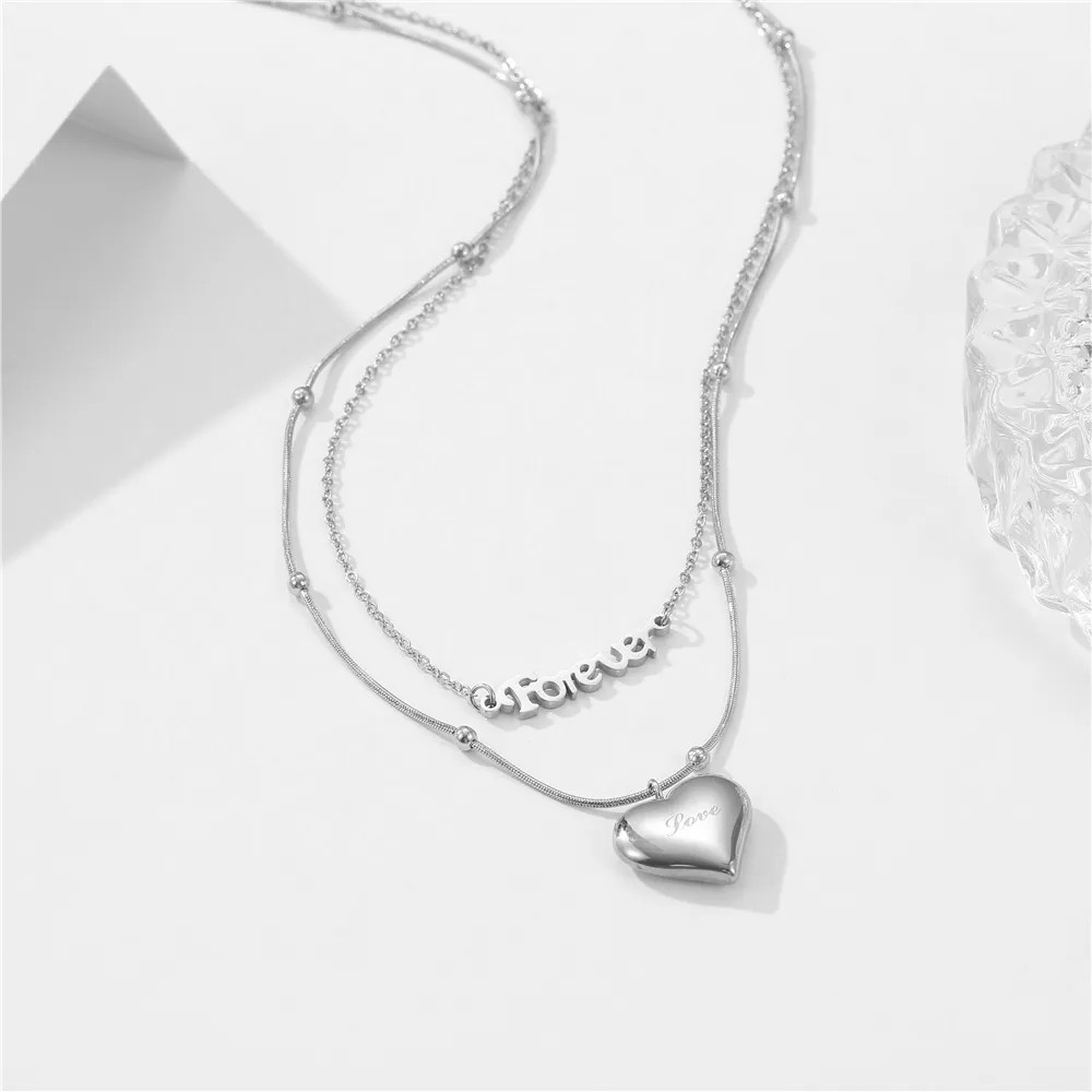 IG Style Elegant Letter Heart Shape Titanium Steel Plating 18K Gold Plated Silver Plated Layered Necklaces_colorza_6