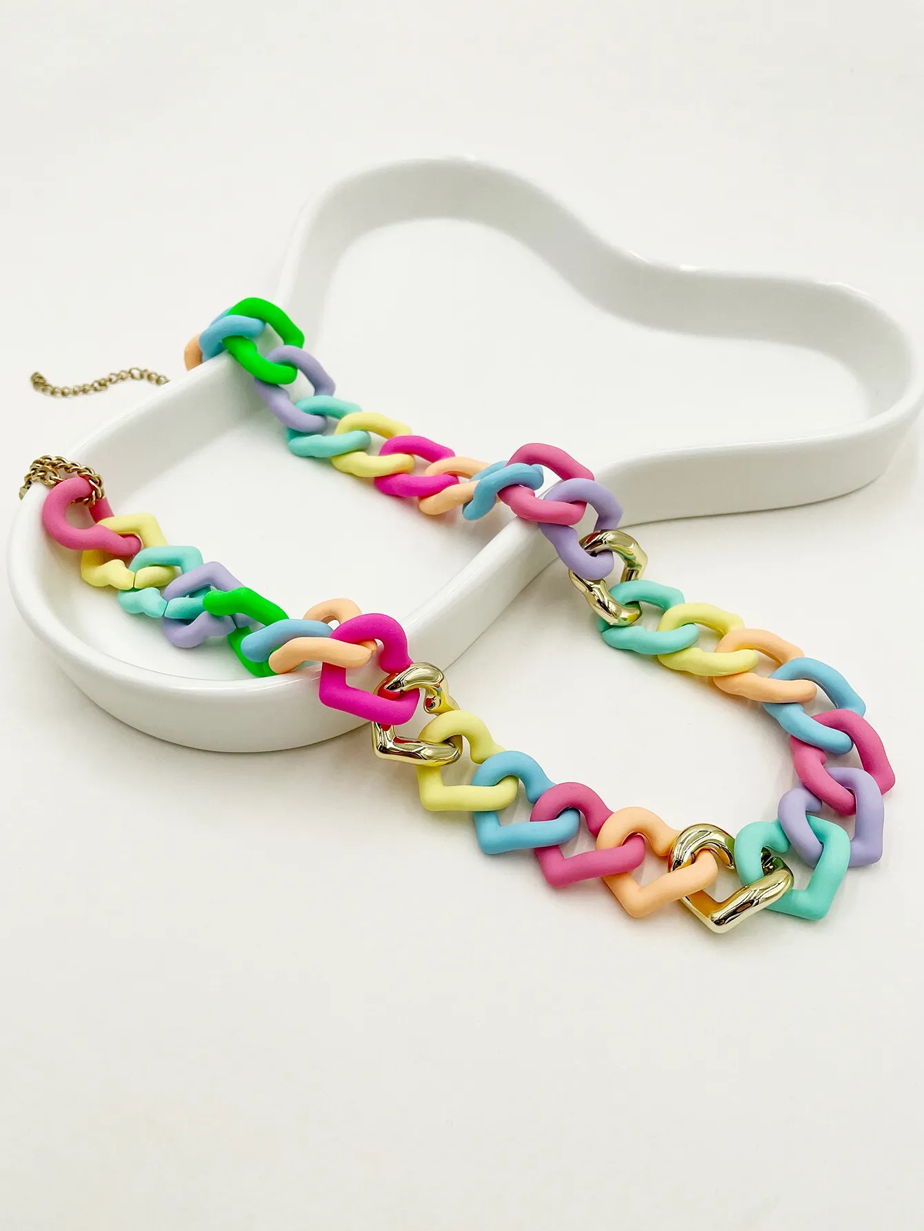 Hip-Hop Rock Sweet Colorful Heart Shape Stainless Steel Arylic Patchwork Plating Gold Plated Necklace_colorza_2