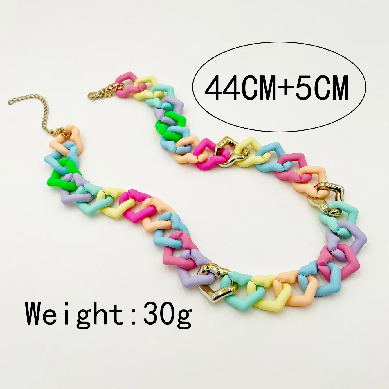 Hip-Hop Rock Sweet Colorful Heart Shape Stainless Steel Arylic Patchwork Plating Gold Plated Necklace_colorza_3