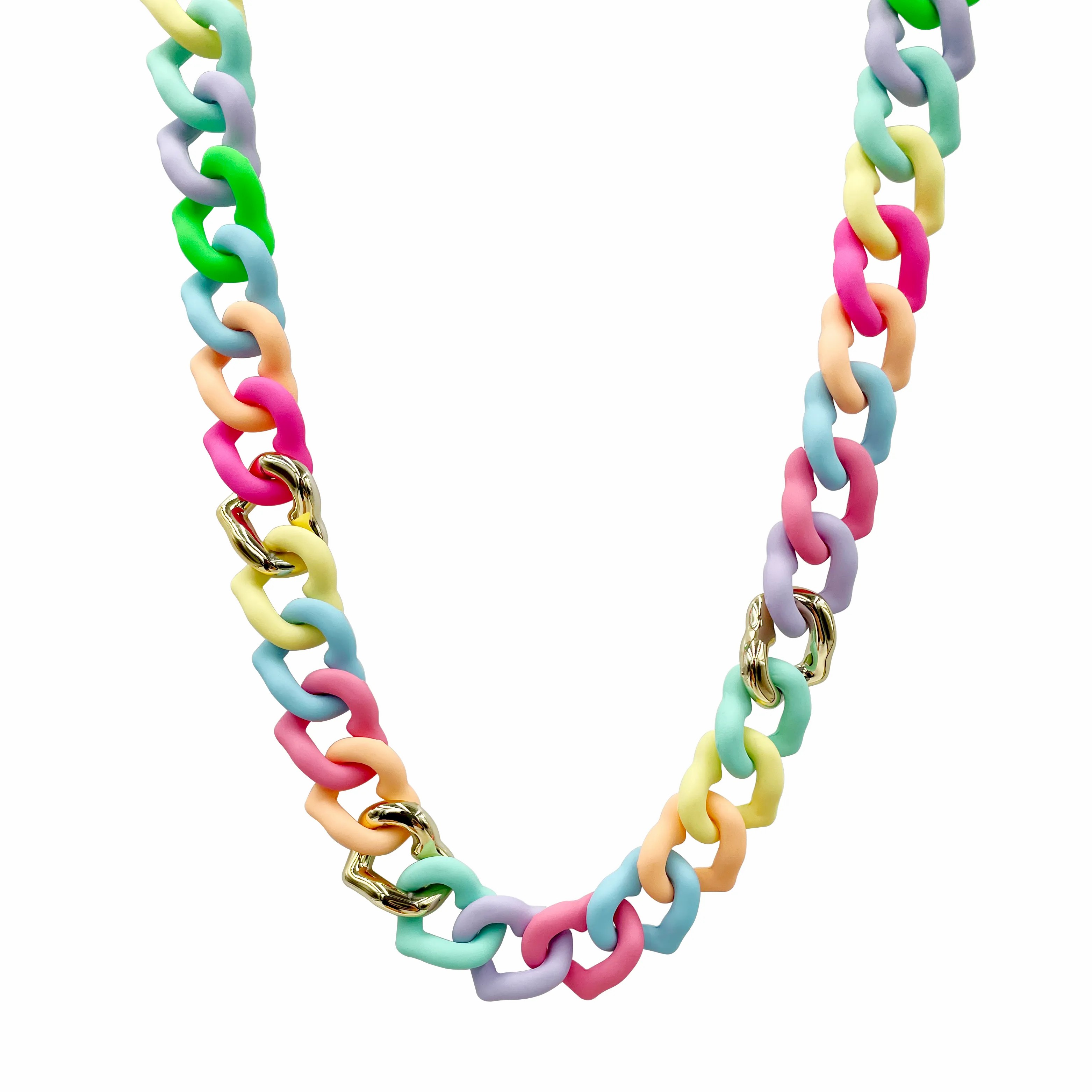 Hip-Hop Rock Sweet Colorful Heart Shape Stainless Steel Arylic Patchwork Plating Gold Plated Necklace_colorza_4