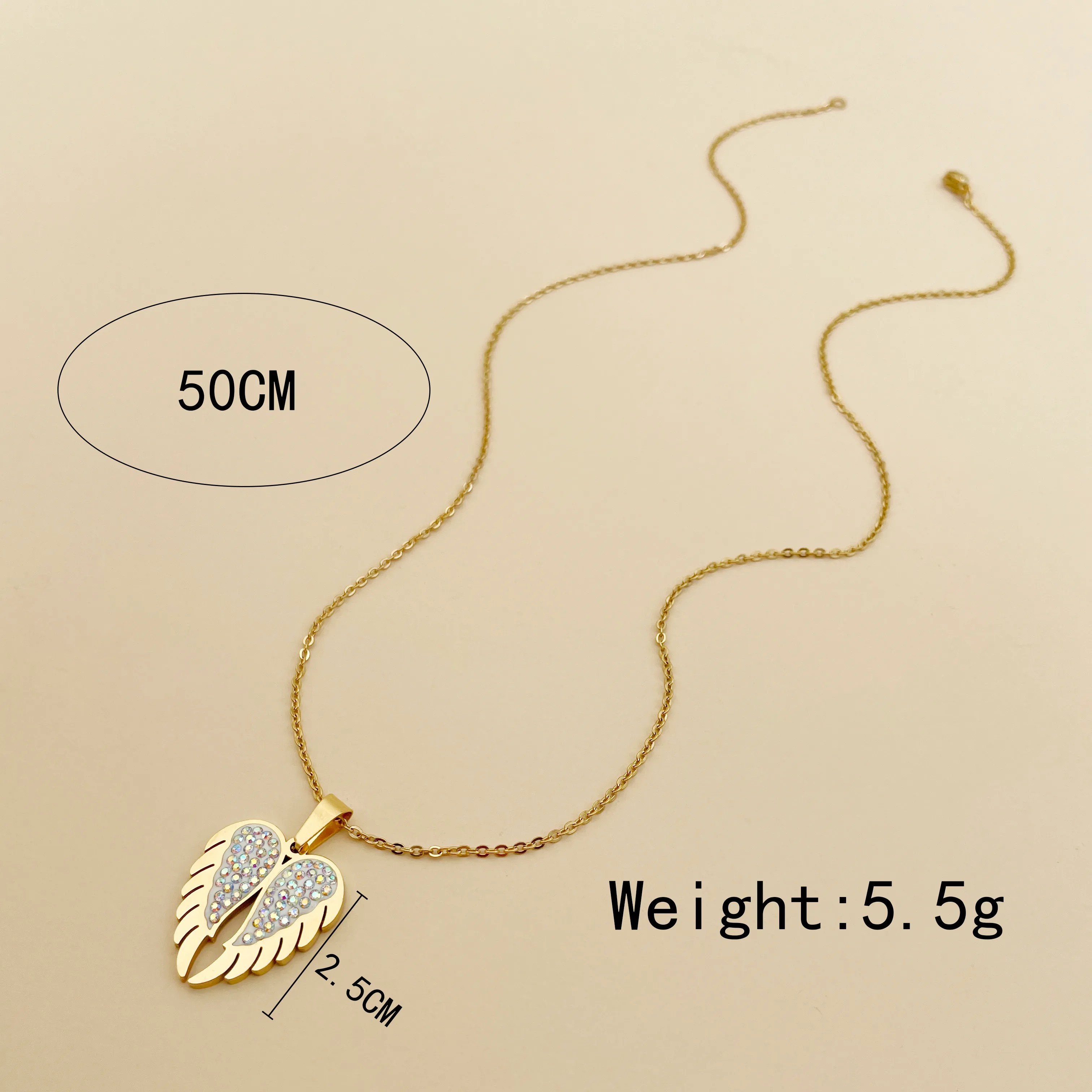 Casual Romantic Heart Shape Wings Stainless Steel Polishing Plating Inlay Zircon Gold Plated Pendant Necklace_colorza_3