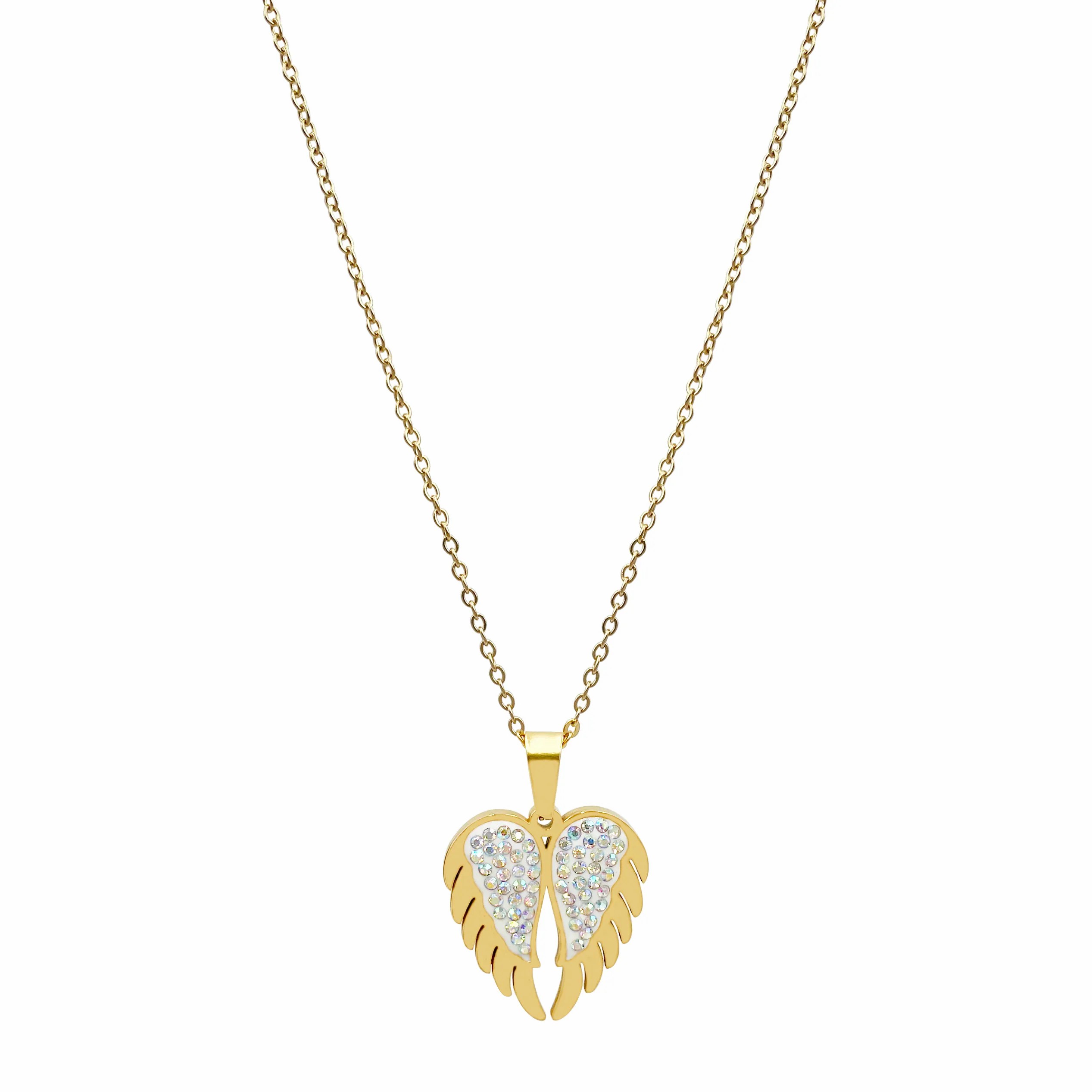 Casual Romantic Heart Shape Wings Stainless Steel Polishing Plating Inlay Zircon Gold Plated Pendant Necklace_colorza_4