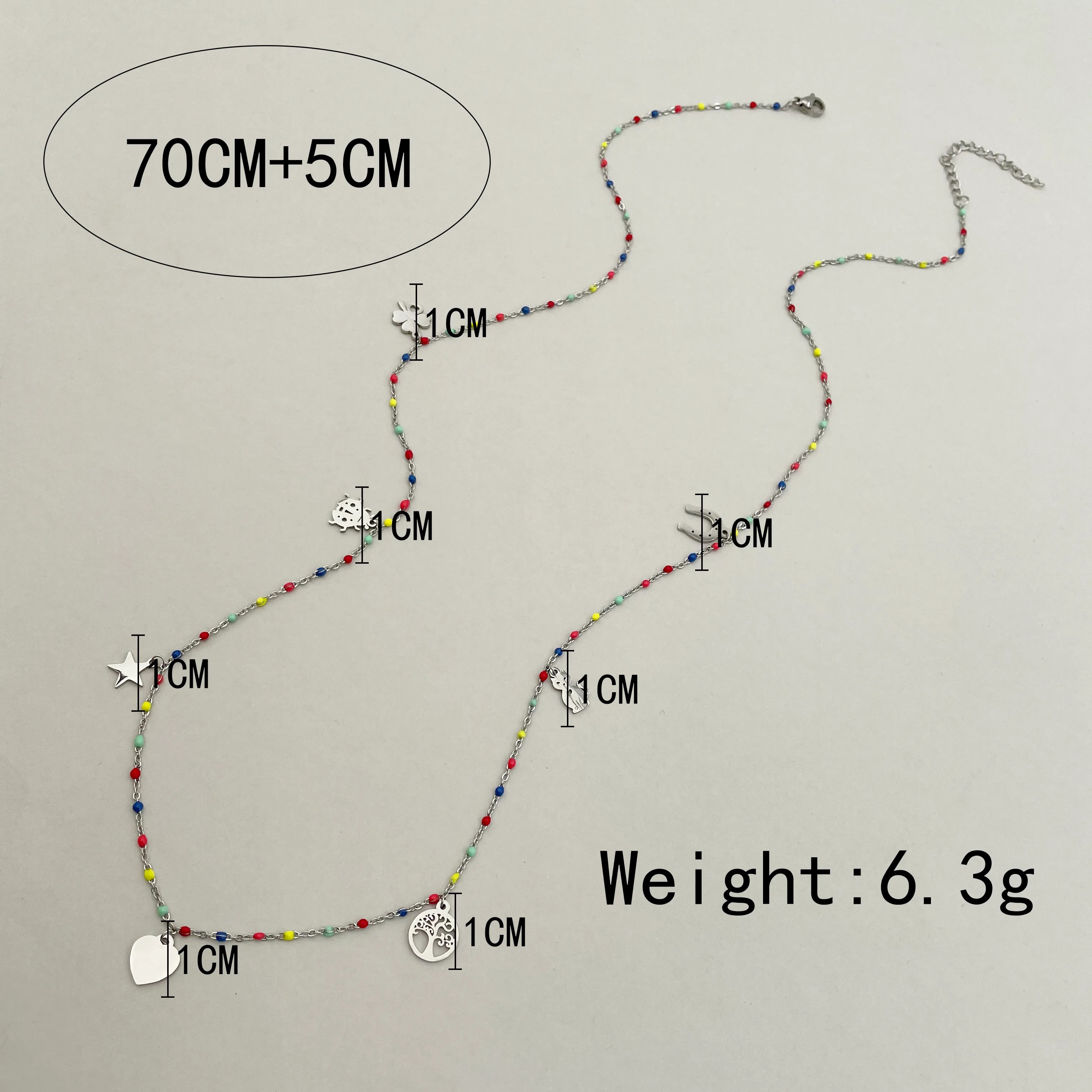 Casual Vacation Star Moon Heart Shape Stainless Steel Tassel Enamel Necklace_colorza_3