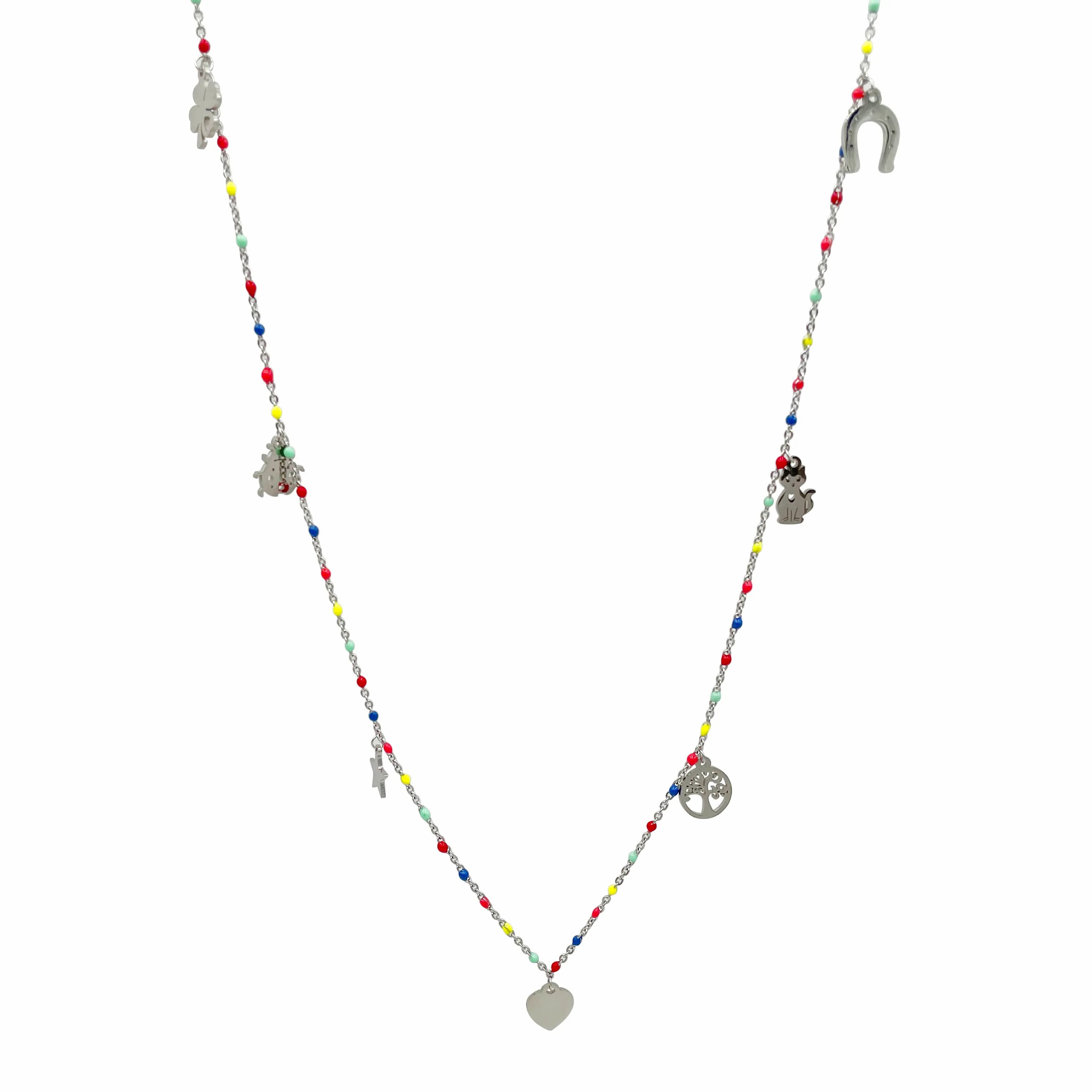 Casual Vacation Star Moon Heart Shape Stainless Steel Tassel Enamel Necklace_colorza_4