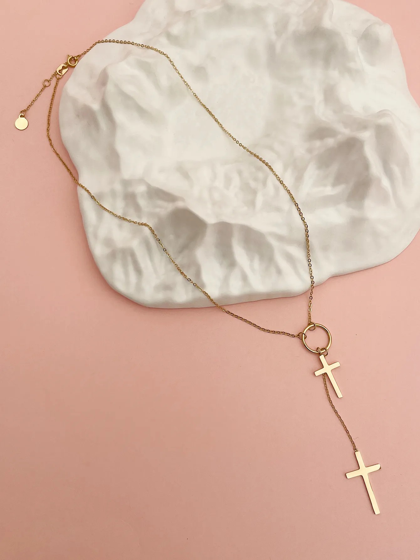 Elegant Sweet Artistic Cross Stainless Steel Polishing Tassel Plating Gold Plated Pendant Necklace_colorza_2