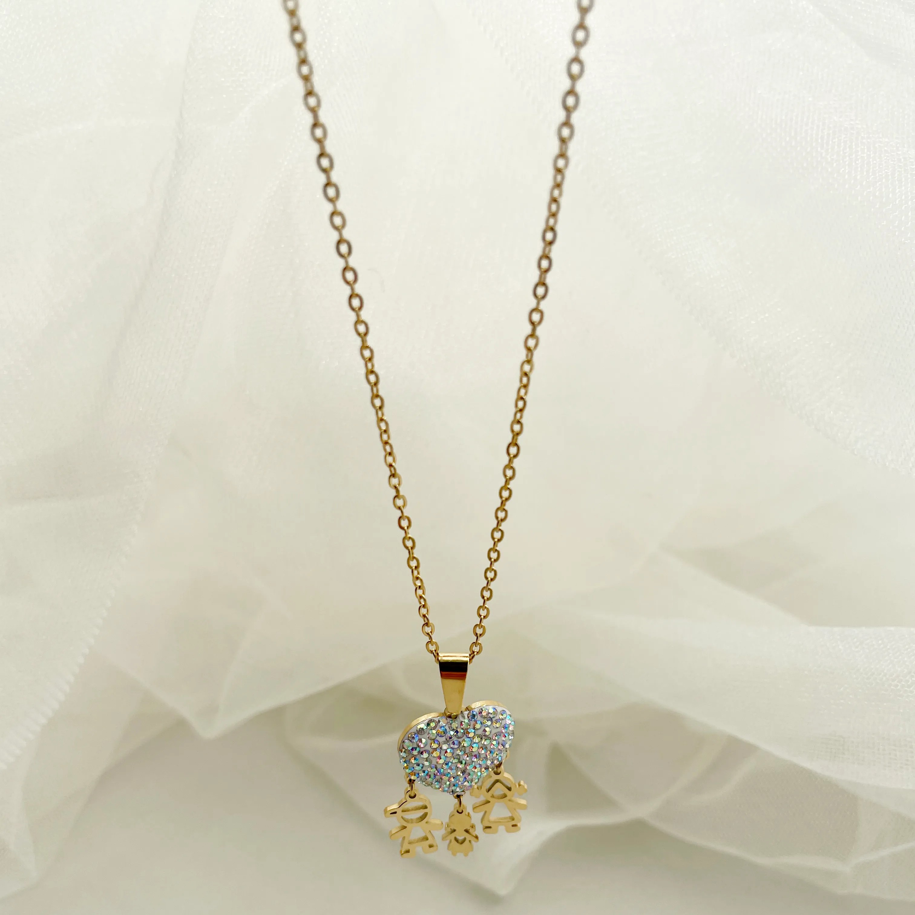 Sweet Shiny Human Heart Shape Stainless Steel Polishing Plating Inlay Zircon Gold Plated Pendant Necklace_colorza_1