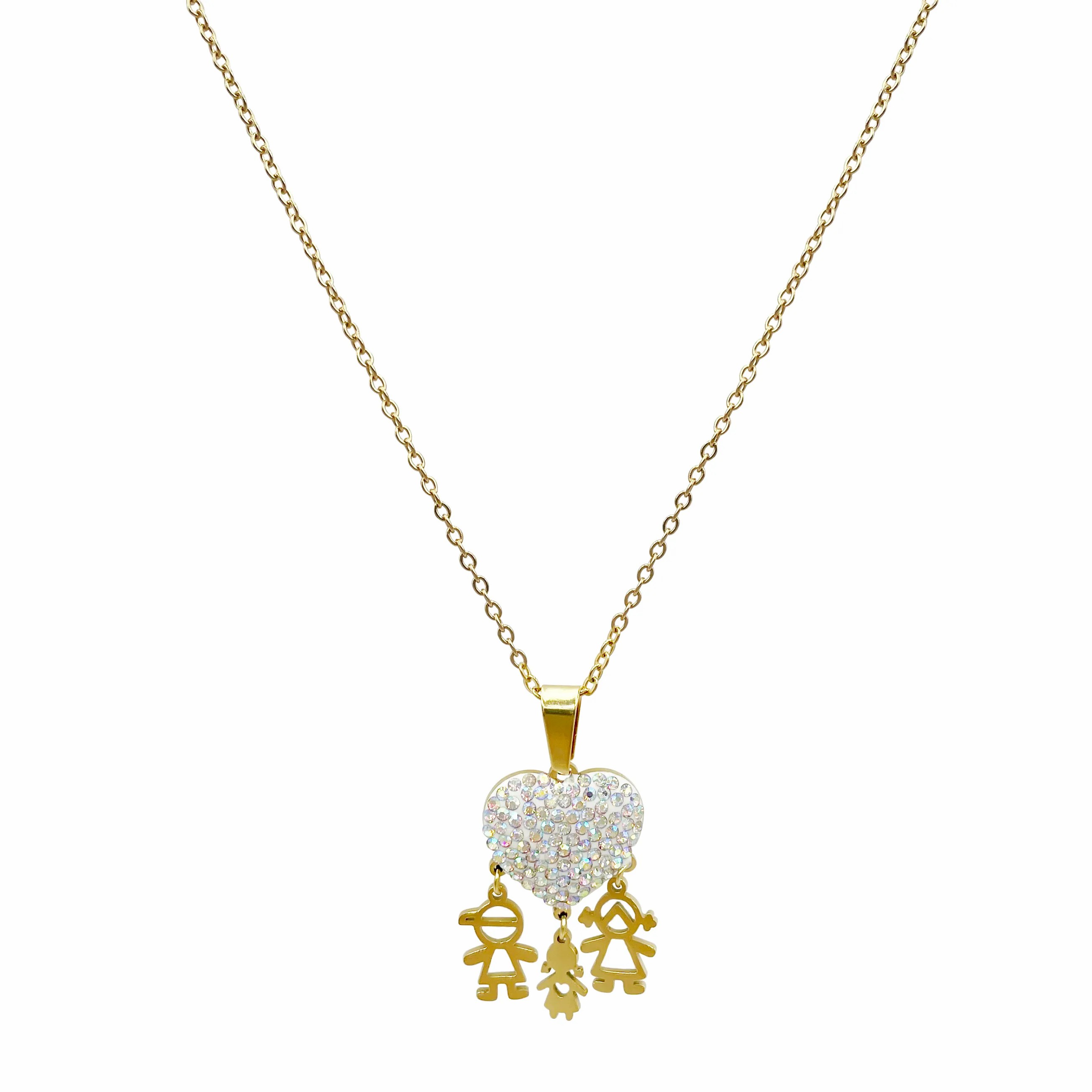 Sweet Shiny Human Heart Shape Stainless Steel Polishing Plating Inlay Zircon Gold Plated Pendant Necklace_colorza_4
