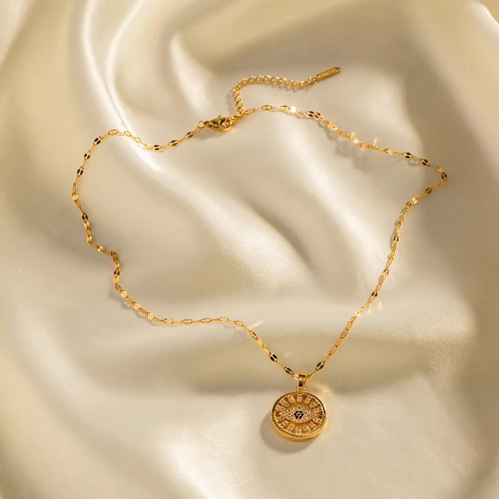 IG Style Devil'S Eye Stainless Steel Plating Inlay Zircon 18K Gold Plated Pendant Necklace_colorza_1