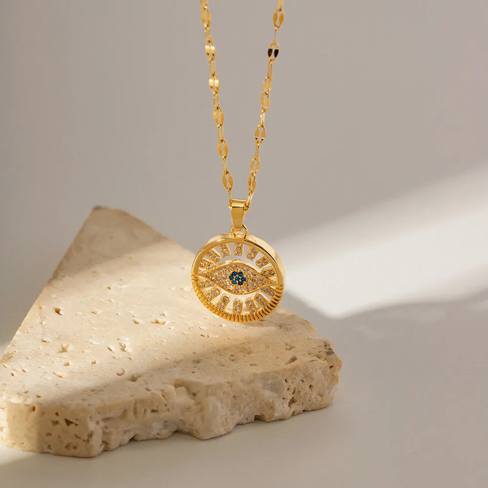 IG Style Devil'S Eye Stainless Steel Plating Inlay Zircon 18K Gold Plated Pendant Necklace_colorza_2