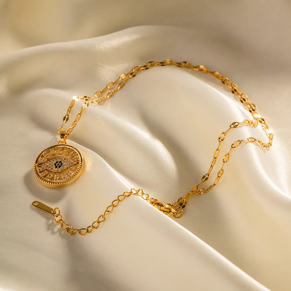IG Style Devil'S Eye Stainless Steel Plating Inlay Zircon 18K Gold Plated Pendant Necklace_colorza_3