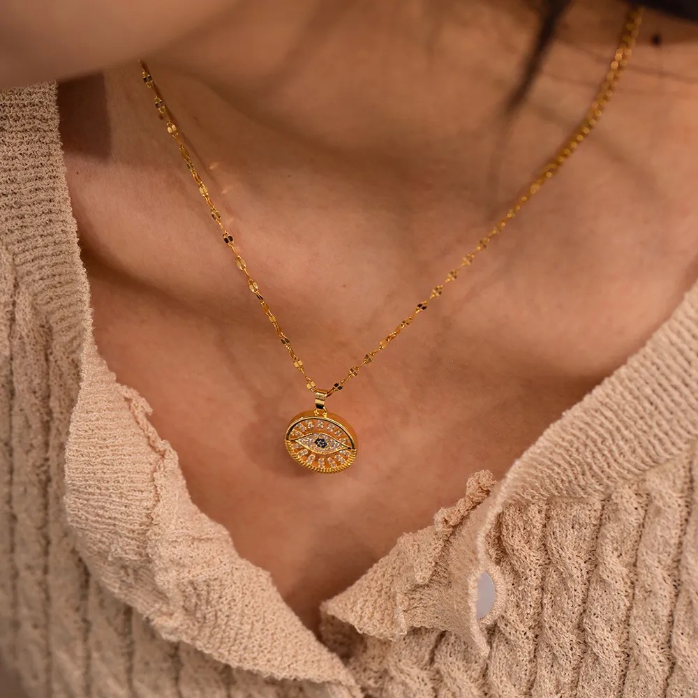 IG Style Devil'S Eye Stainless Steel Plating Inlay Zircon 18K Gold Plated Pendant Necklace_colorza_4