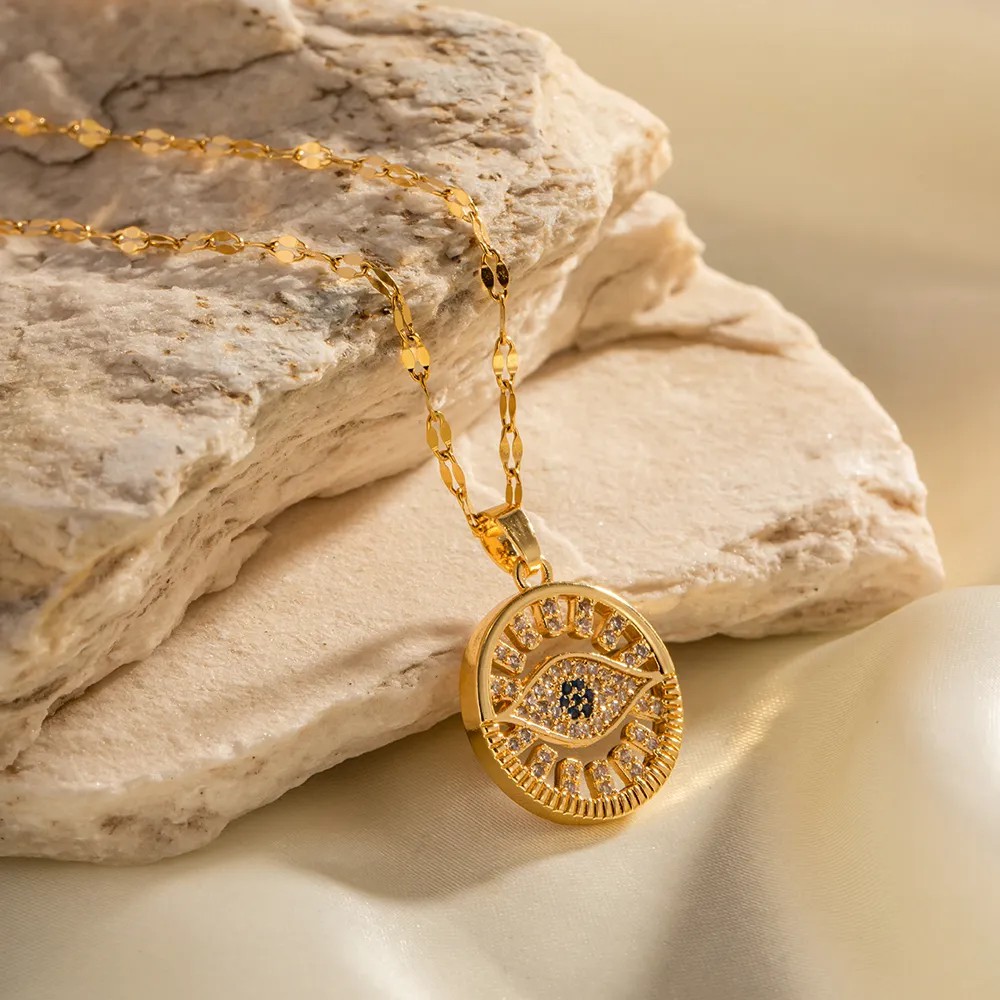 IG Style Devil'S Eye Stainless Steel Plating Inlay Zircon 18K Gold Plated Pendant Necklace_colorza_5