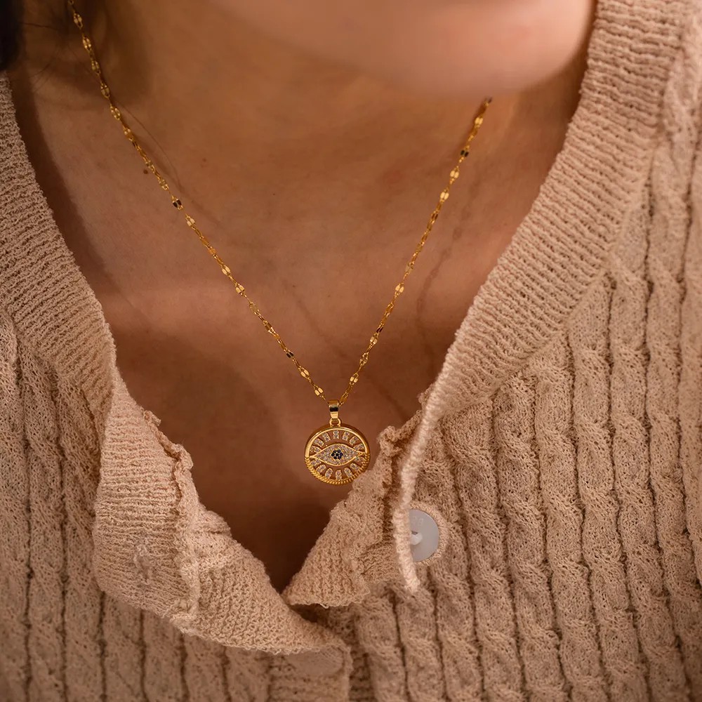 IG Style Devil'S Eye Stainless Steel Plating Inlay Zircon 18K Gold Plated Pendant Necklace_colorza_6