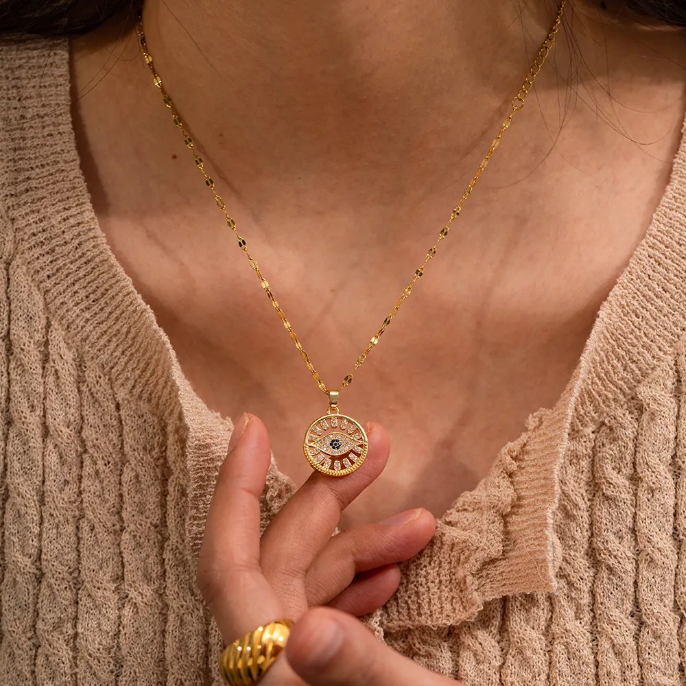 IG Style Devil'S Eye Stainless Steel Plating Inlay Zircon 18K Gold Plated Pendant Necklace_colorza_7