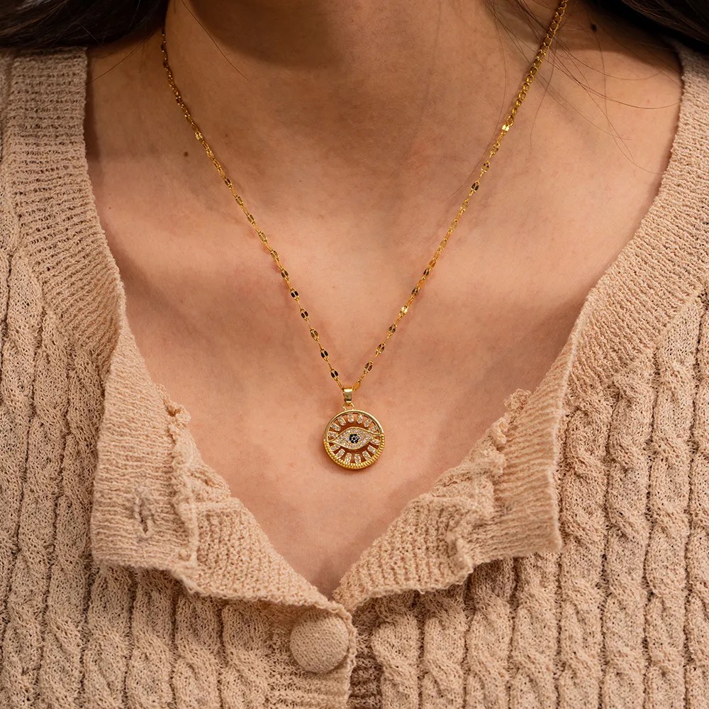 IG Style Devil'S Eye Stainless Steel Plating Inlay Zircon 18K Gold Plated Pendant Necklace_colorza_8