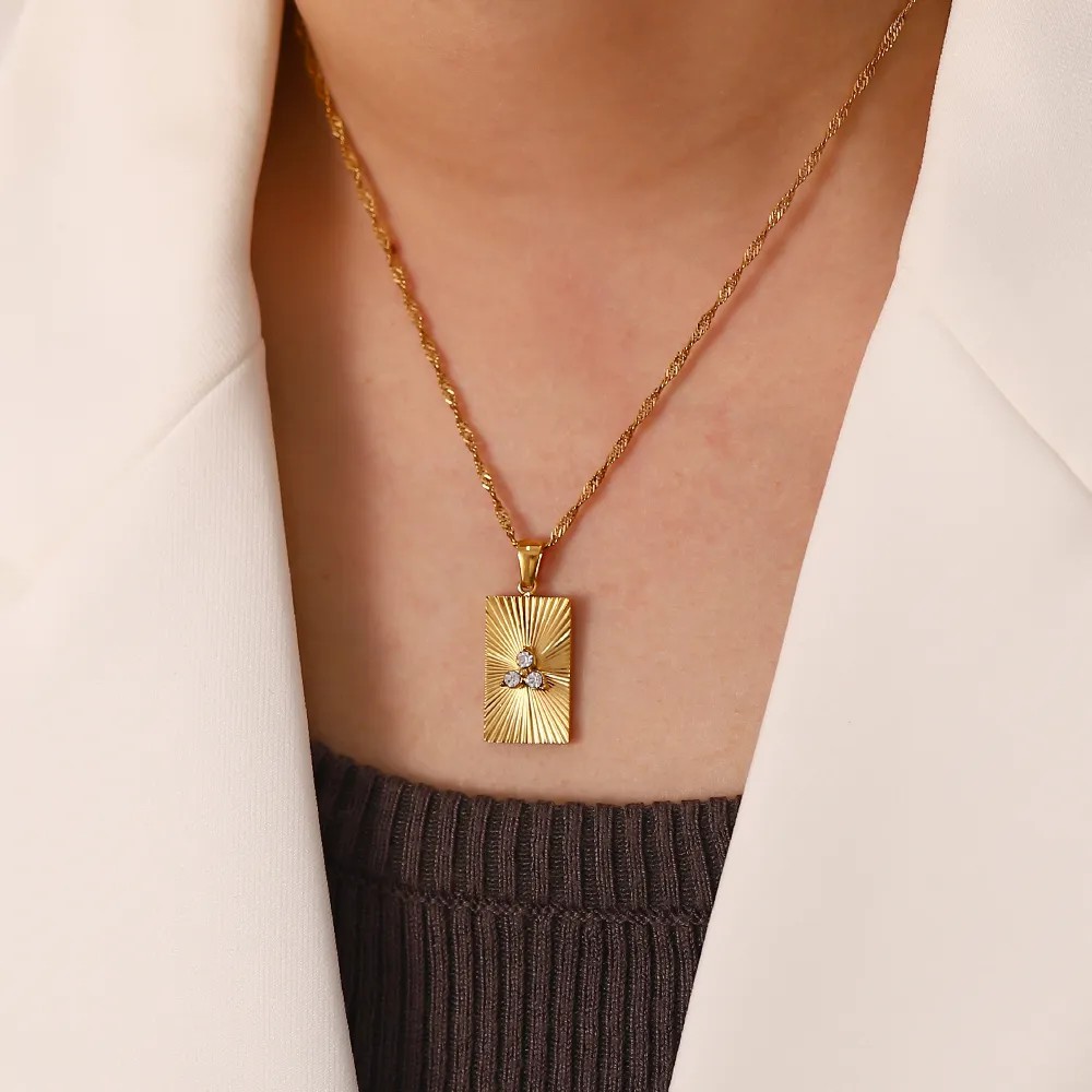 IG Style Triangle Pentagram Devil'S Eye Stainless Steel Plating Inlay Zircon 18K Gold Plated Pendant Necklace_colorza_1